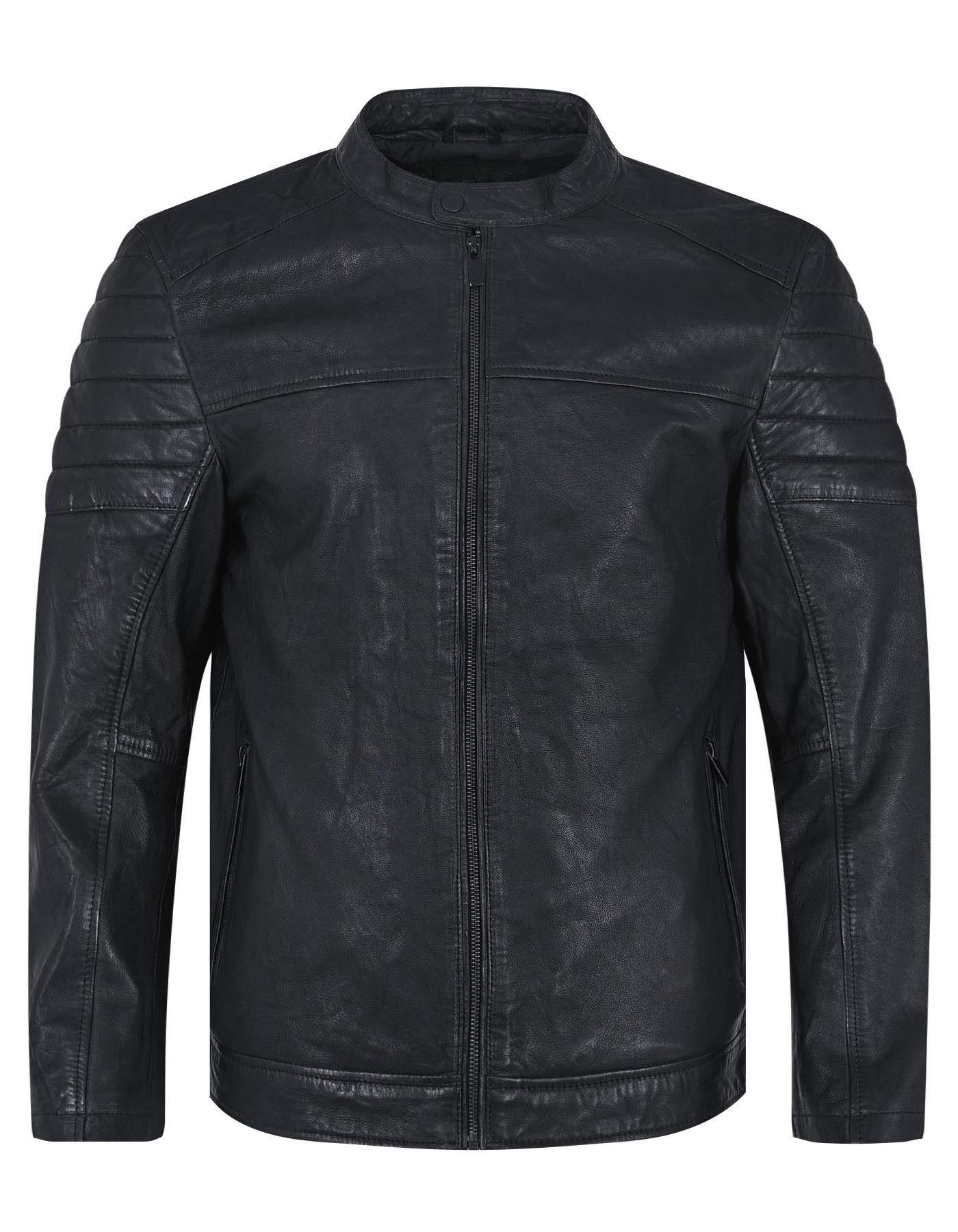 Furioc Black Plain Leather Biker Jacket